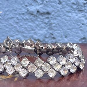 Vintage Tennis Bracelet Rhinestone and Sterling Silver Gemtone Jewelry